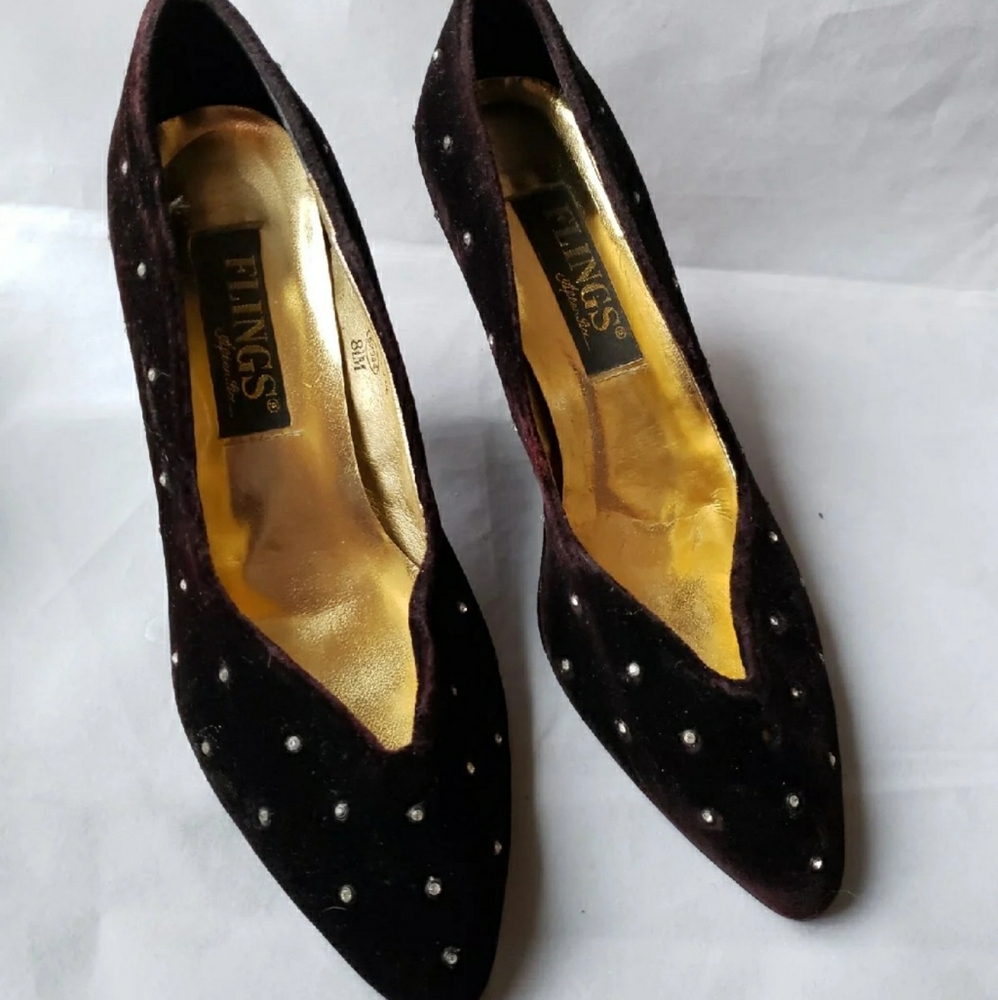 Flings Rhinestone Velvet Heels Size 8M
